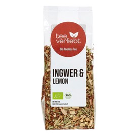 teeverliebt - Bio Rooibos-Mischung Ingwer & Lemon 90g I Loser Rotbusch-Tee in feinster Blatt-Qualität - koffeinfrei I Fruchtig-Frischer Genuss I Aus kontrolliert biologischem Anbau