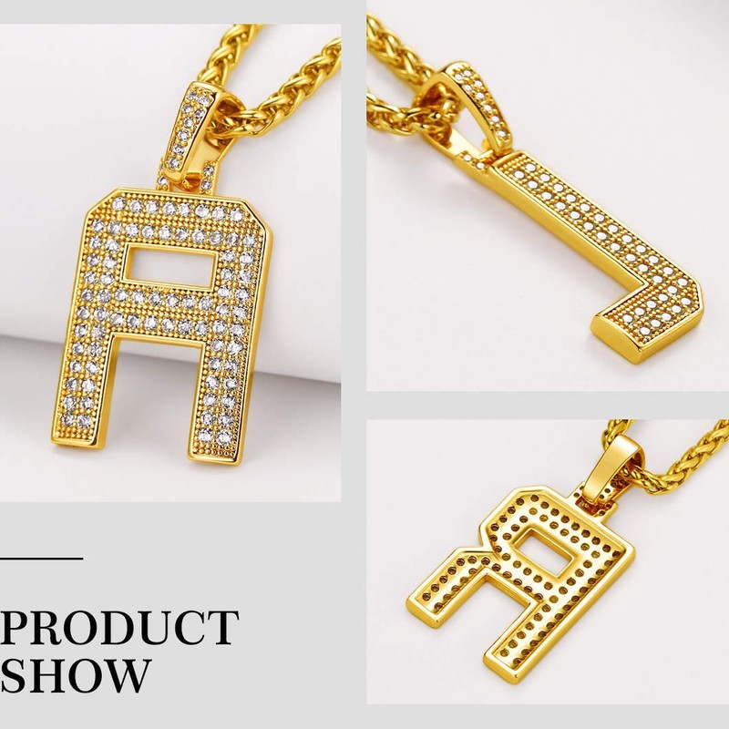 Richsteel Gold Letter E Necklace Bling Chains Men Name Initial