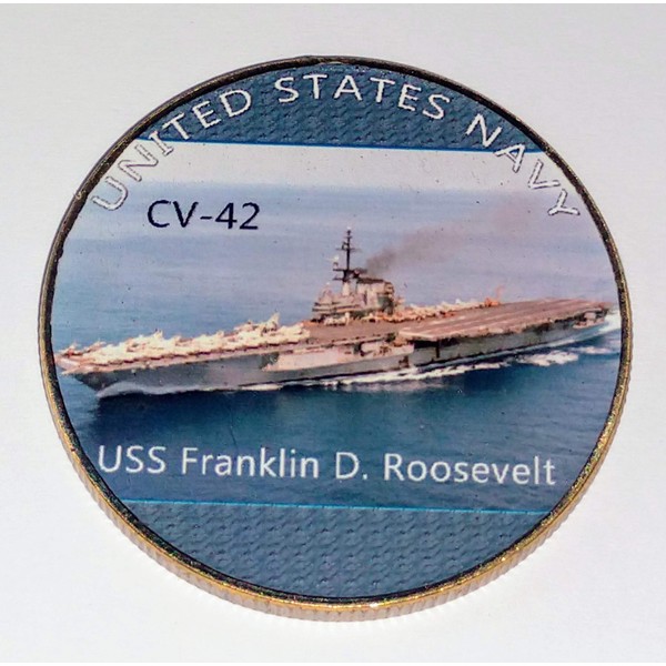 Navy USS Franklin D Roosevelt CV-42 Colorized Challenge Art Coin