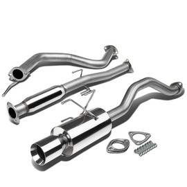 Auto Dynasty 4 inches Rolled Muffler Double Walled Tip Cat-Back Exhaust System Compatible with 1992-2000 Honda Civic Coupe Sedan EX, Stainless Steel