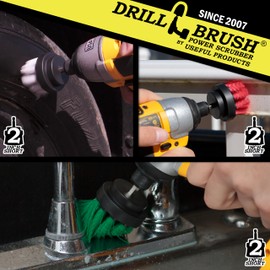 Drill Brush Power Scrubber by Useful Products - 2-Inch Round Cleaning Brushes, Set of 3, Green, Red, White