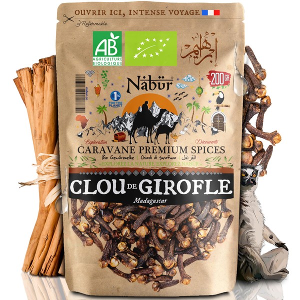Nabür - Organic Madagascar Whole Clove 200g | Stick, Curved Head | Cooking, Infusion, Purifies Breath