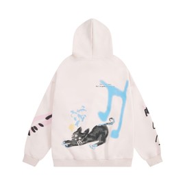 Aelfric Eden Womens Oversized Graphic Hoodies Cartoon Graffiti Print Fleece Hooded Sweatshirt Unisex Long Sleeve Pullover Pink