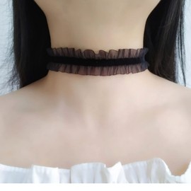 TseenYi Black Lace Choker Collar Necklace Gothic Tattoo Choker Lace Necklace Wavy Lace Choker Necklace Vintage Wide Lace Collar Chain Club Ball Party Jewelry for Women and Girls
