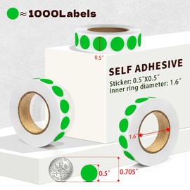 WANSTE 1000PCS Green Colored Dot Stickers Round Coding Circle Label Stickers 0.5 inch Label in Dispenser Box for Office Classroom