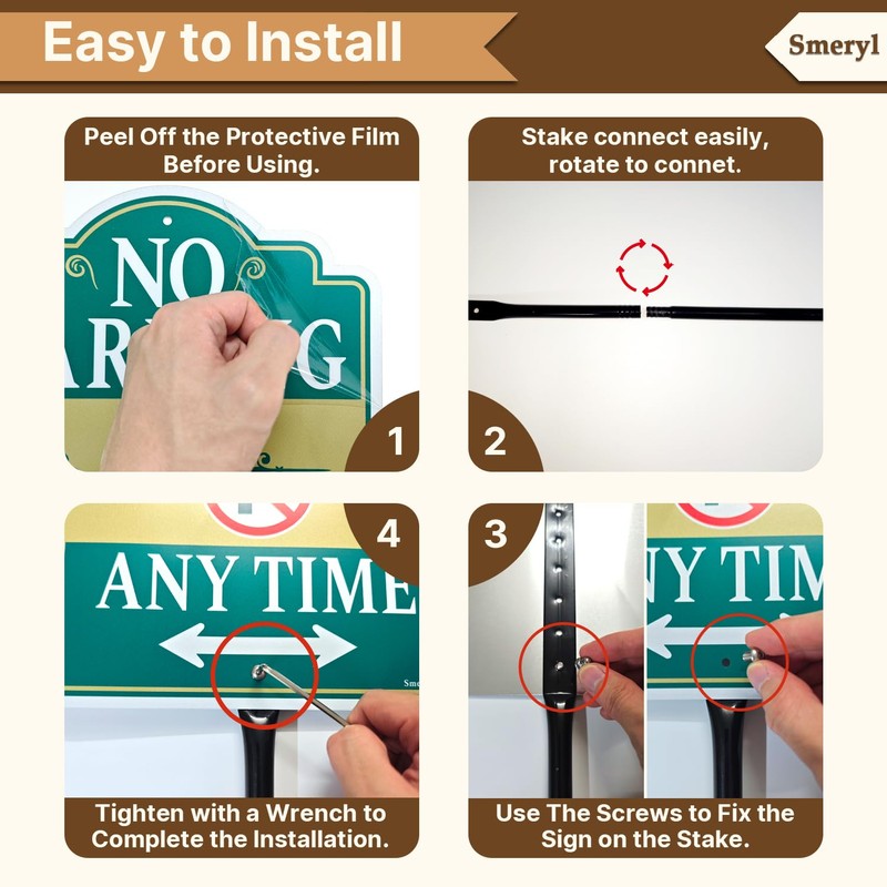 Smeryl No Parking Any Time Sign with 34.6" Stake for