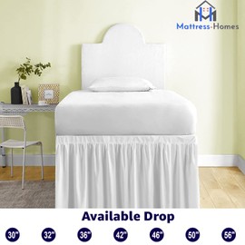 Mattress-Homes Dorm Sized Bed Skirt Panel for Twin or Twin-XL Size Bed, College Dorm Bed Skirt-Extra Long Dorm Room Bed Skirt- Ruffled Dorm Sized Bed Skirts (White, Twin-XL - 30" Drop)