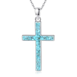 Cross Necklace for Men Women 925 Sterling Silver Cross Pendant Necklace Christian Jewellery Gifts, Sterling Silver, Turquoise