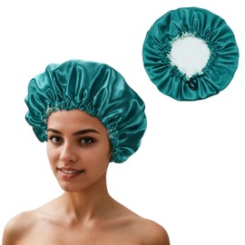 QIUTIMIY Satin Bonnet for Curly Hair,Bonnet Hair Wrap for Sleeping with tie, Hair Bonnet for Long Braid Hair,Green&Blue