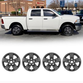 I1MOTOR Wheel Covers 17 Inch Hubcaps for 2013-2018 Dodge RAM 1500/2019-2023 RAM 1500 Classic,R17 Wheel Rims Covers Hub Caps Snap-on Car, ABS&PC Material, Set of 4, Black Matte