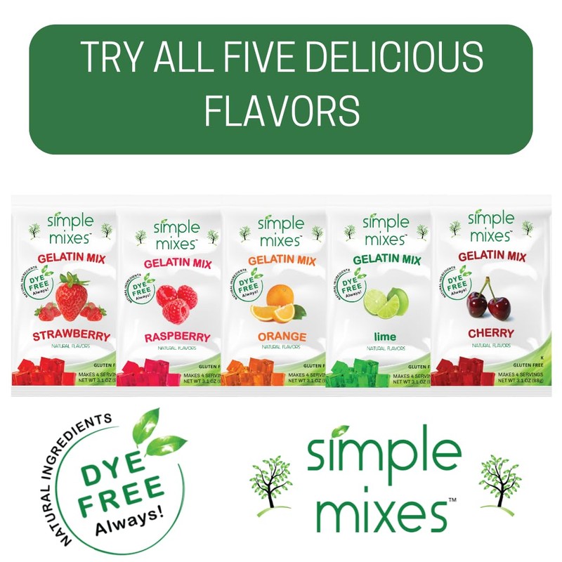 Simple Mixes Natural Gelatin Dessert, Cherry, Healthy Snack, Dye-Free, No