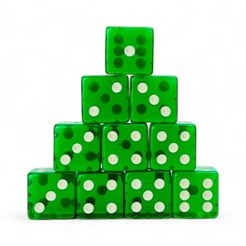 Luck Lab 10 Piece 19 mm Dice Pack - Acrylic and Translucent D6 Dice, Square w/Rounded Edge for Casino, Craps, RPG MTG DND Dice Table Games and Board Games (Green)