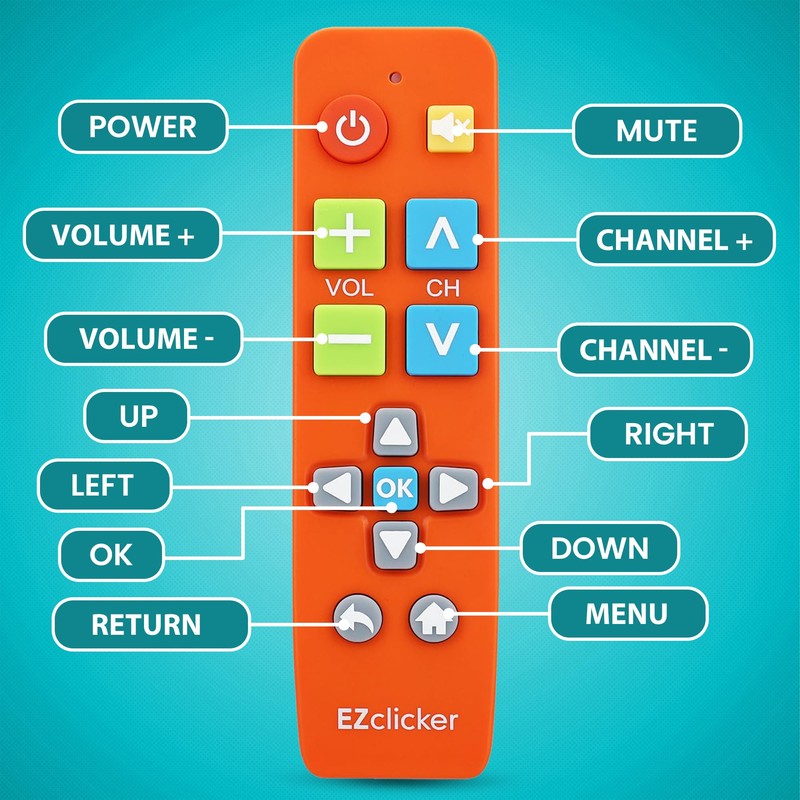 EZclicker Big Button Universal TV Remote (Orange) Simple Easy to