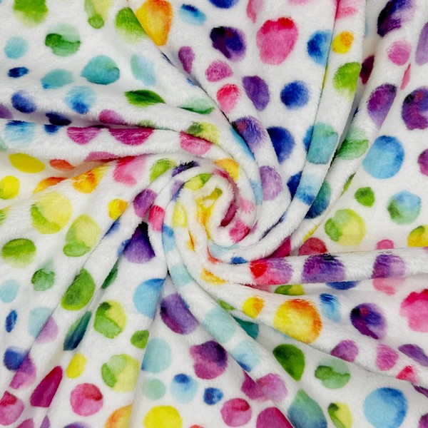 Super Soft Cuddle Fleece Fabric Material Rainbow DOTS 1MTR