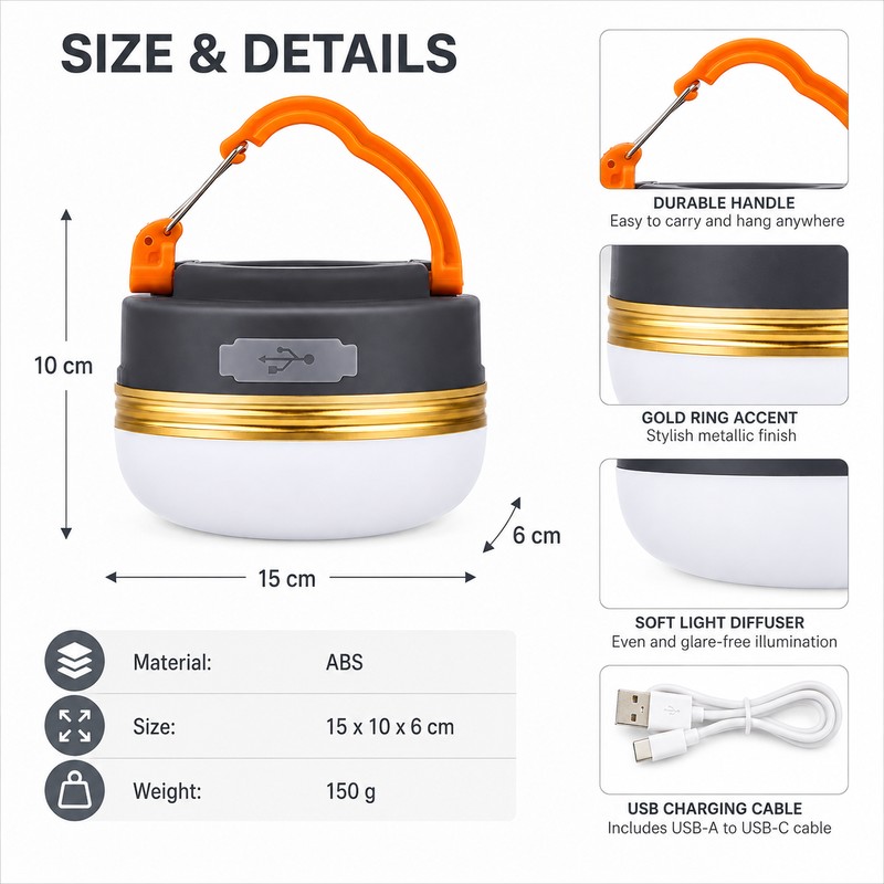 Rechargeable Camping Lantern for Outdoor Use – 4-Mode LED Tent