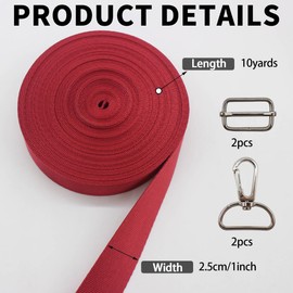 ZHFMILY 1 inch Maroon Nylon Webbing Straps for Sewing 10 Yards 25mm Heavy Canvas Webbing Strap with Buckles for Bags-Lawn Chair Replacement-Hammock-Pet-Crafts & Projects Supplies