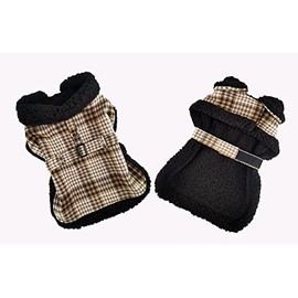 Sherpa-Lined Dog Harness Coat (XX-Large, Brown & White Plaid)