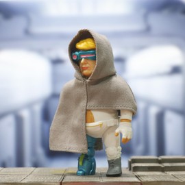 CKEASCIN Cyber Fighter 4-inch Action Figure, Blonde Hair and Burlap Cape, Cyberpunk Laser Eye Mask, Cybernetic Right Hand and Right Leg