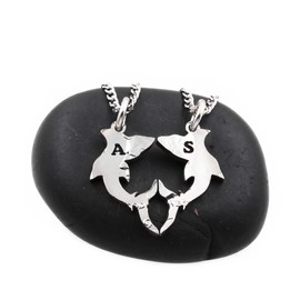 Shark Necklaces Making a Heart, Best Friends and Couples Sea Animal Jewelry, Custom Cut Initials, Nose to Nose, Hand Cut Coin, By NameCoins