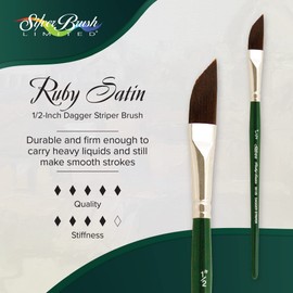 Silver Brush Limited 2512S Ruby Satin Dagger Striper Brush for Fluid and Flow Acrylics, Size 1/2 Inch, Short Handle