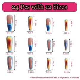 Melines 24pcs Colorful Sunset Long Square Press On Nails, Reusable Nail Kit with Nail Adhesive Tabs Mini Nail File, 12 Sizes (Sunset)