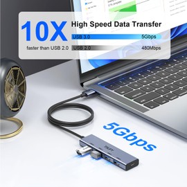 USB 3.0 HUB, TSUPY USB Splitter with 5 USB Ports and 4ft Extended Cable,Ultra-Slim Aluminium Data Hub Multi USB 3.0 Adapter HUB Compatible for Laptop,MacBook,PC, Printer, Mobile HDD and More