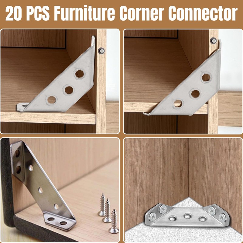 20 PCS Universal Stainless Steel Furniture Corner Connectors - 140