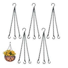 L0famy 5pcs Heavy Duty Hanging Basket Chains 3 Point,Flower Pot Chains for Hanging Plants, Metal Hanging Basket Replacement Chain with16 Inch for Bird Feeders Planters(Black)