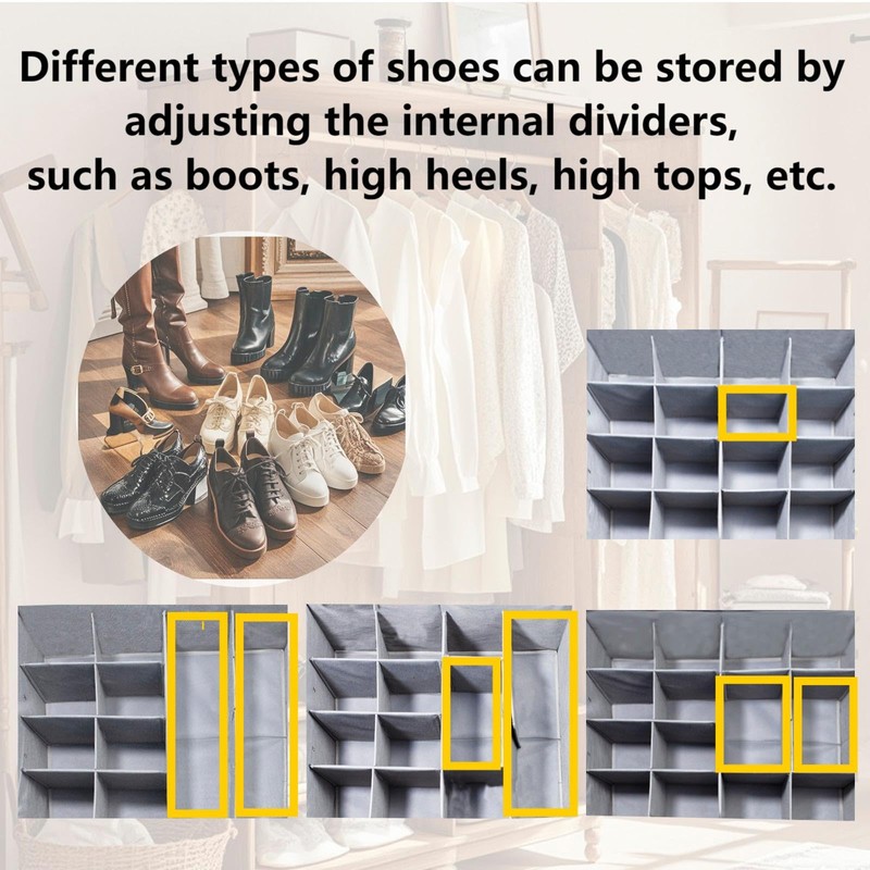 BJ-MON 2-Pack,Shoe Organizer for Closet, Foldable shoe storage,Adjustable Shoe Storage