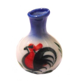 Tumdee Miniatures Single White Ceramic Cockerel Patterned Vase Dolls House Accessories C2