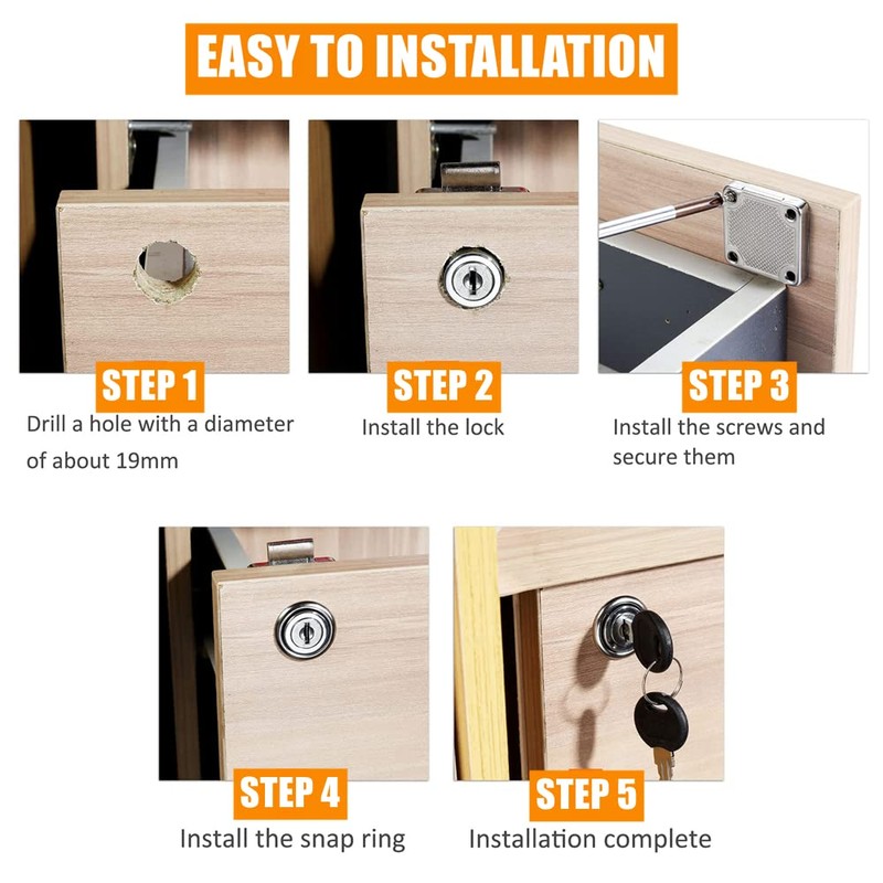4 Sets Security Drawer Lock Furniture Lock Cylinder Cam Drawer