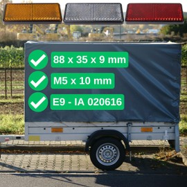 8 Pack Orange White and Red 88 x 35 x 9mm Screw On Rectangular Reflectors with E Mark, Includes Thread + Nuts, Square Reflectors for Trailers, Caravans, Cat's Eye