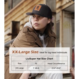 XXL Hats for Men Big Head, Black Oversized Trucker Finshing Hat, Adjustable Mesh Snapback Baseball Cap, Embroidered Dad Hat for Women