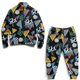 ifamawlea Retro 80s 90s Memphis 2 Piece Tracksuit Gilrs And Boys ，Jogger Set Zipper Jacket And Pants Athletic Sweatsuits For Kids 150