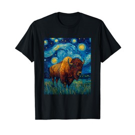 Bison Buffalo - Van Gogh Style - Starry Night Graphic T-Shirt