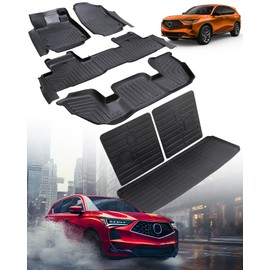 DrCarNow for Acura MDX Floor Mats 2025 2024 2023 2022, 3 Rows Car Mat with Cargo Mat with Backrest Mat for MDX 7 Seats, All Weather TPE Rubber Full Set Floor Liners for Acura MDX 2022-2025 Accessories