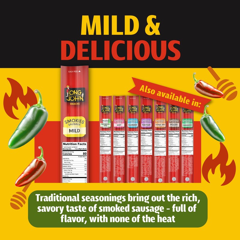 Long John Snacks Smokies Smoked Sausage Links, Mild, 24 Pack