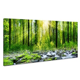 Canvas Art Decor Morning Sunrise Green Trees Landscape Sunshine Over Forest Photograph Printed on Canvas for Home Wall Decoration Wall Art for living Room Mural print Artwork Natural outdoor Picture