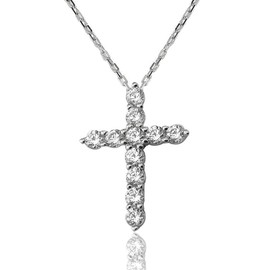 PLUSTER Women's Necklace, Gift Box Set, 925 Silver, Cross (Chain, Adjustable Length up to 17.7 inches (45 cm), H&C Cubic Zirconia, Rhinestone, Silver, Cubic Zirconia