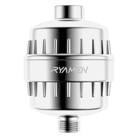 Ryamen Heavy Duty Shower Filter, Shower Water Filter, 99% REMOVAL Shower Head Filter for Hard Water, Heavy Metals, Chlorine (1 Cartridge, Silver)