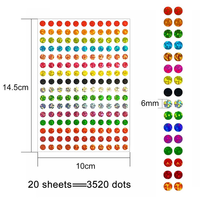 EUZUXU Pack of 3520 Shiny Colourful Circle Dot Stickers Sparkle
