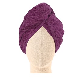 Laam linen 100% COTTON Hair Turban Towel Dry Hair Towel Wrap Lightweight Turban Cap with Loop and Button Fastener Absorbent Dry Hair Quickly for Women (68 cm x 27 cm, Purple)