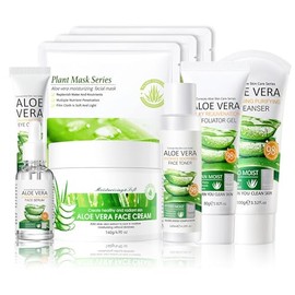 Set Cuidado Facial Aloe Vera Kit Limpiador Tónico Contorno Ojos Sérum Gel Exfoliante Crema Mascarillas Viaje Mujer Unidades