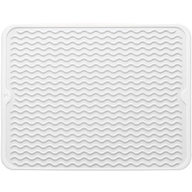 Silicone Dish Drying Mat for Multiple Usage, Easy clean, Eco-friendly, Heat-resistant Dish Drainer Mat for Kitchen Counter,Sink,Refrigerator or Drawer liner (16" x 12", White)