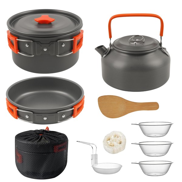 Portable Outdoor Camping Cookware Set -GEEKHOM 10-Piece Stainless Steel Cookware