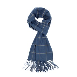 Achillea Soft & Warm Solid/Plaid Color Cashmere Feel Winter Scarf Unisex (Steel Blue Grid)