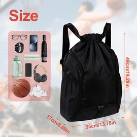 Luxvara Unisex Drawstring Backpack with Compartment, Water Resistant String Sackpack with Water Bottle Pockets, Drawstring Gym Bag, Students School Bag with Wet And Dry Separation for School Sports