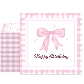 40PCS Pink Bow Napkins Pink White Checkered Disposable Pink Party Napkins Bachelorette Party Bow Theme Party Decorations Bridal Engagement Baby Shower Coquette Cute Supplies Girls Birthday Decor