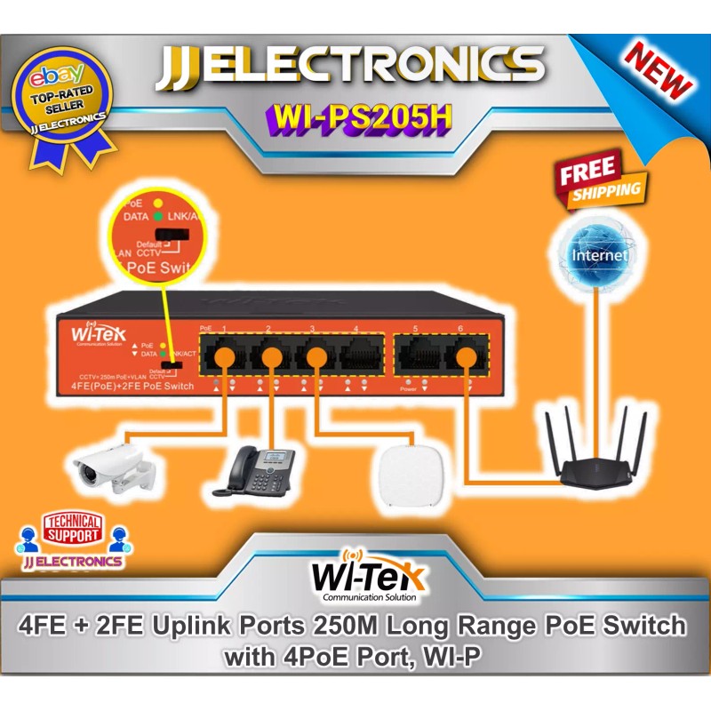 Wi-Tek Switch WI-PS205H V2 4 FE PoE Ports x 10/100Mbps,