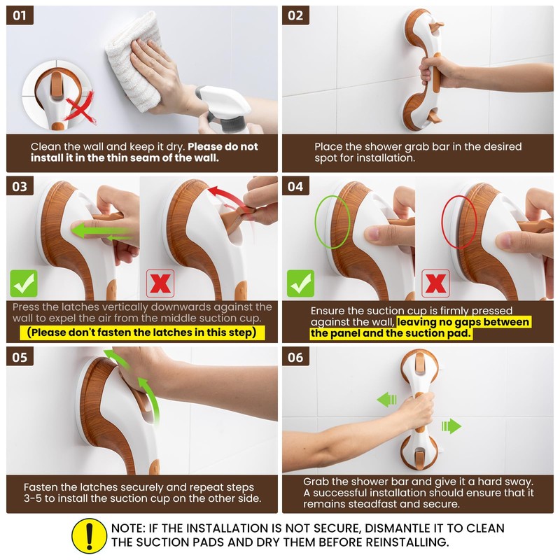 TAILI Shower Grab Bar, 2 Pack 12 Inch Suction Grab